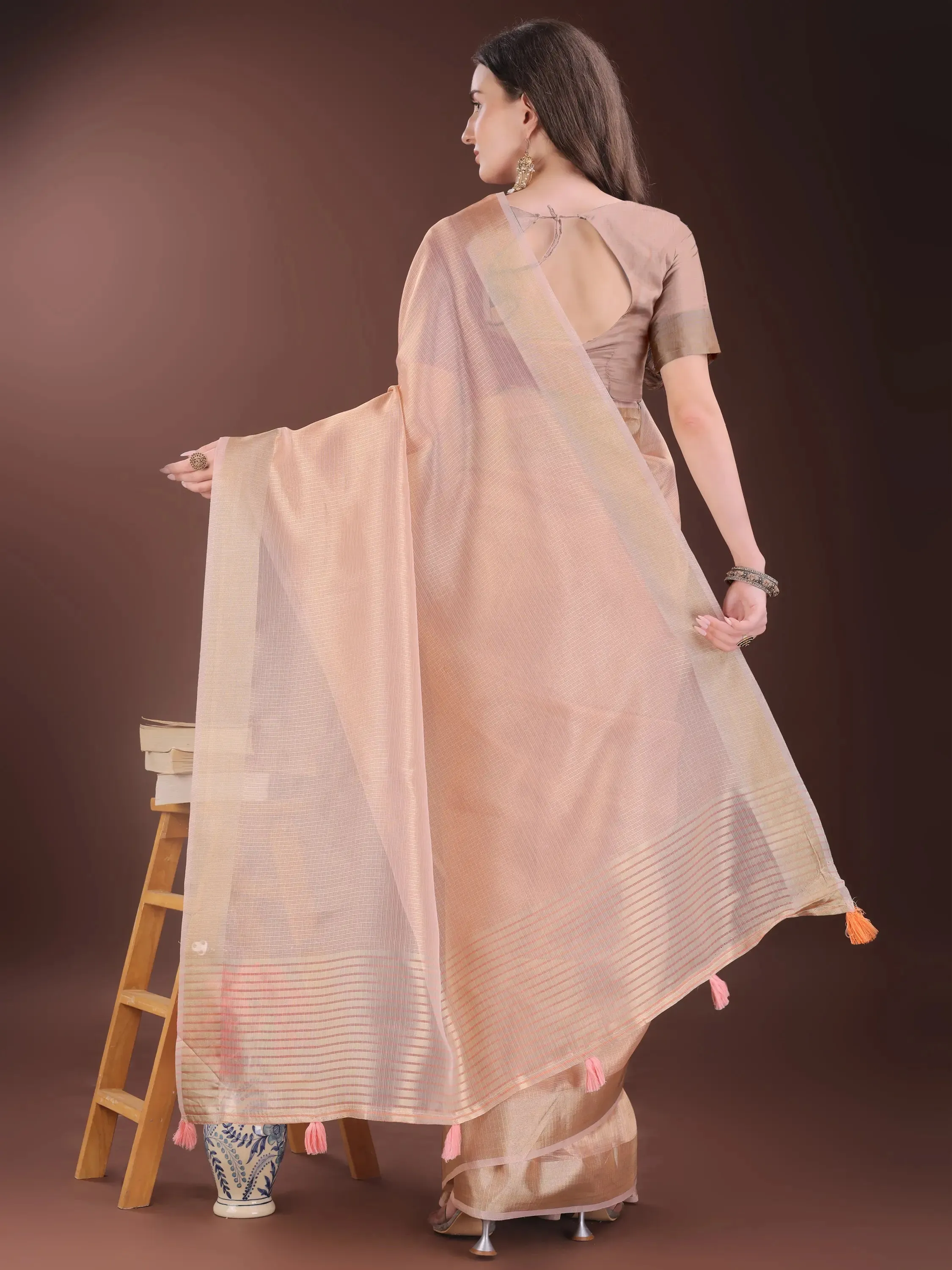 Peach Organza Saree