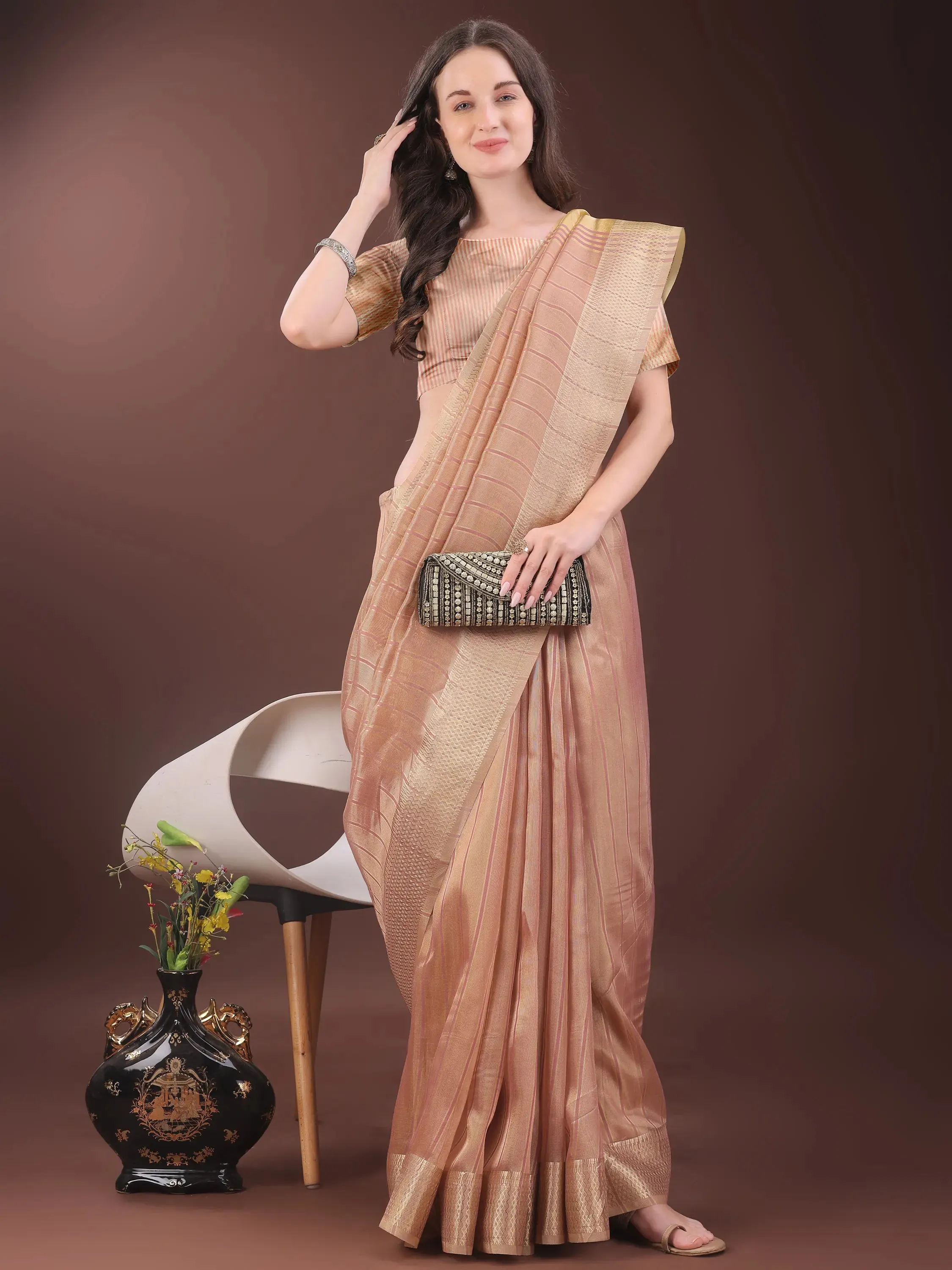 Peach Organza Saree