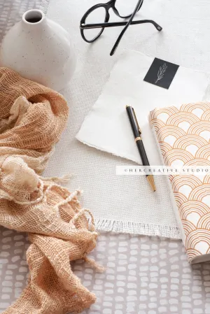 Peach Scarf, Pen & Notebook, Stock Image