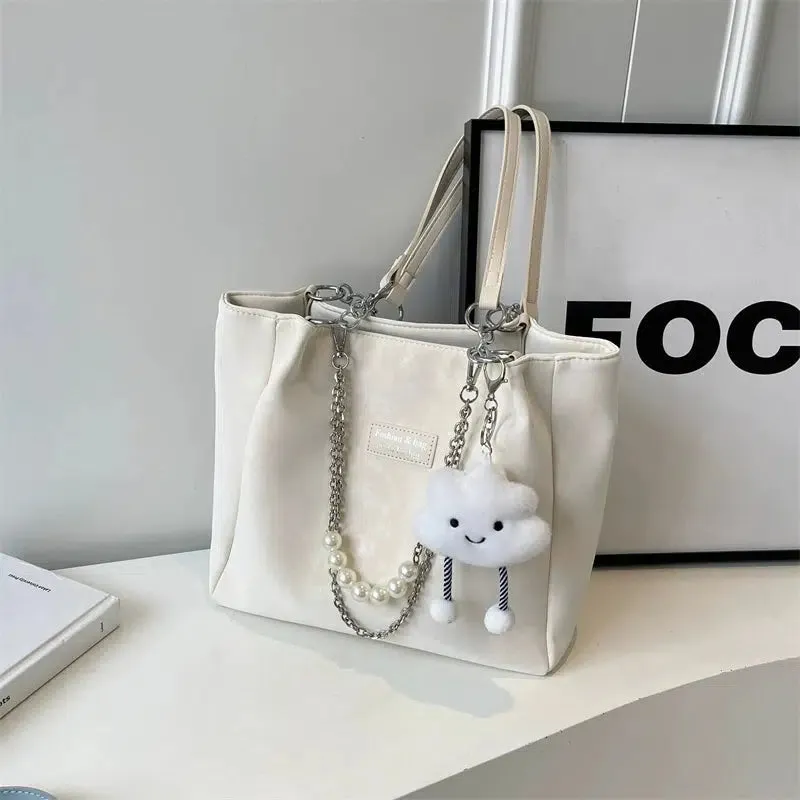 Pearl Chain Accent Chic Tote Bag