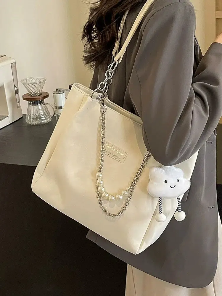 Pearl Chain Accent Chic Tote Bag