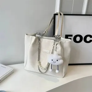 Pearl Chain Accent Chic Tote Bag