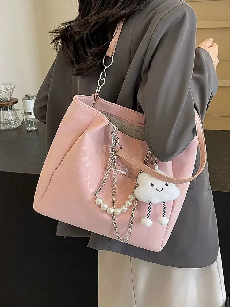 Pearl Chain Accent Chic Tote Bag