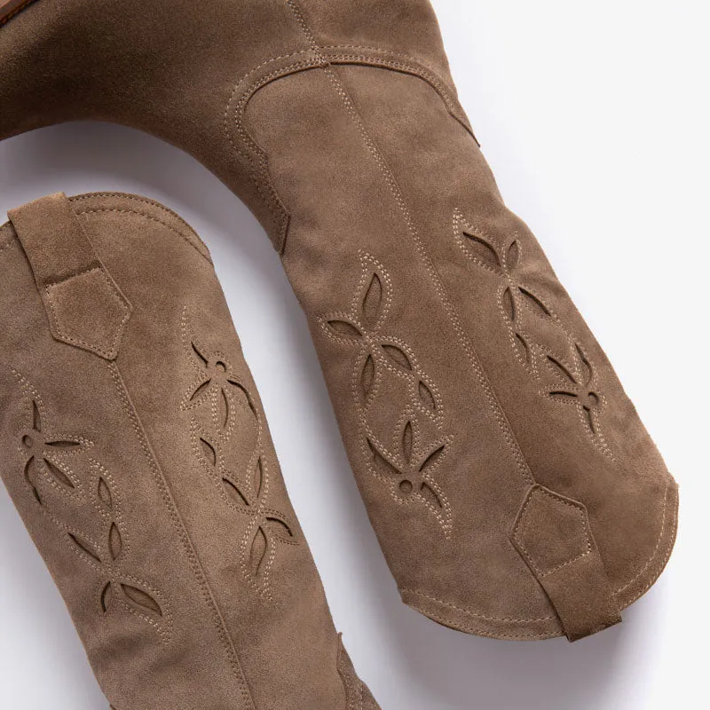 PENELOPE CHILVERS Jasmine Embroidered Cowboy Boots in Sesame