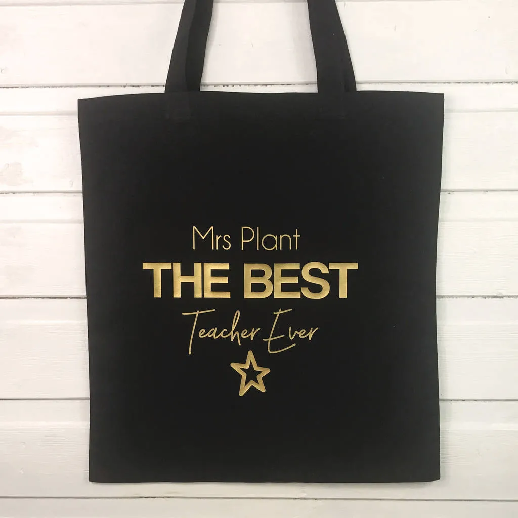 Personalised Best Teacher Tote Bag With Gold Star