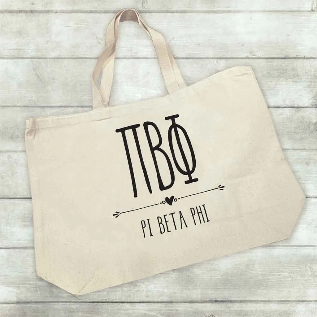 Pi Beta Phi Stylized Sorority Greek Letters Printed Canvas Bag