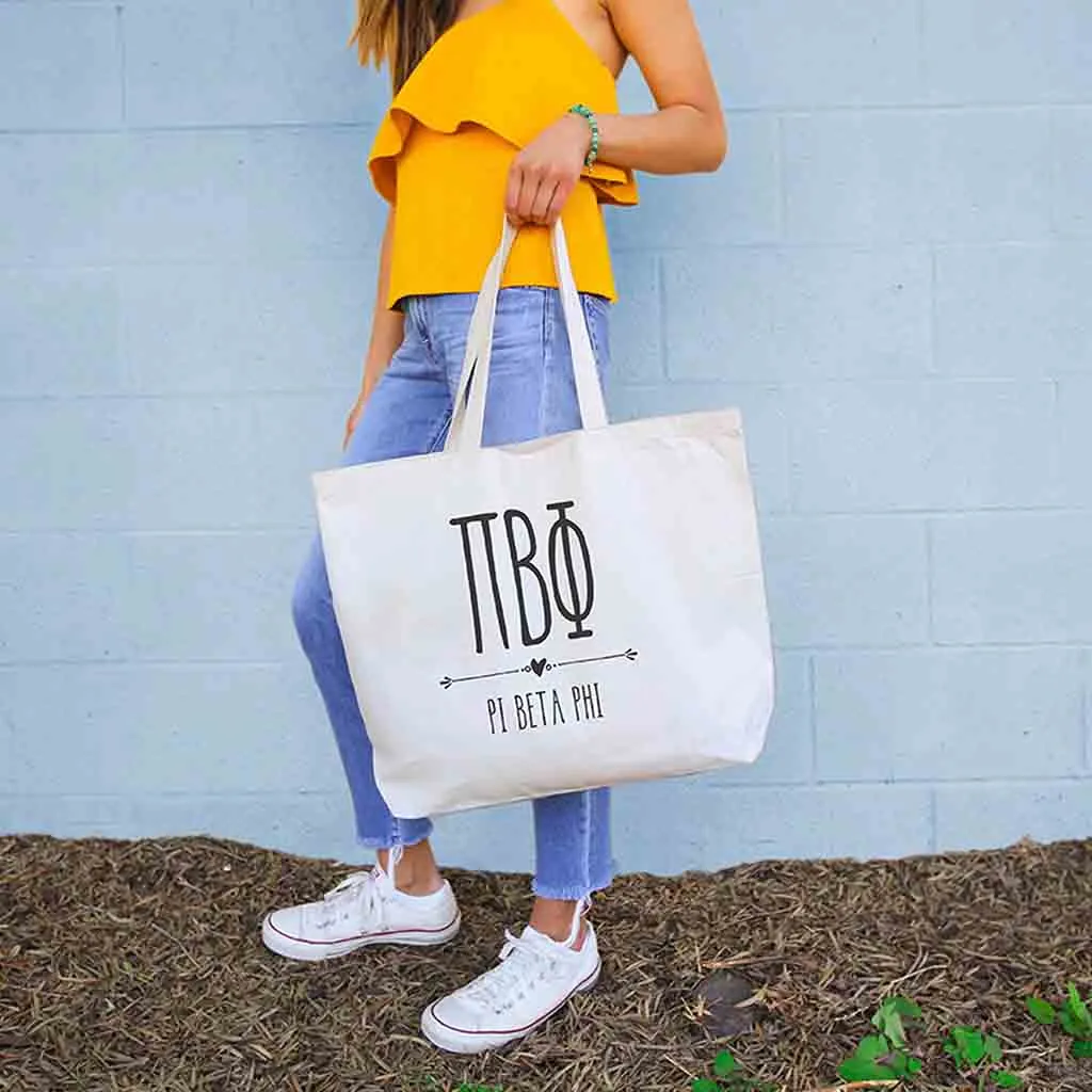 Pi Beta Phi Stylized Sorority Greek Letters Printed Canvas Bag
