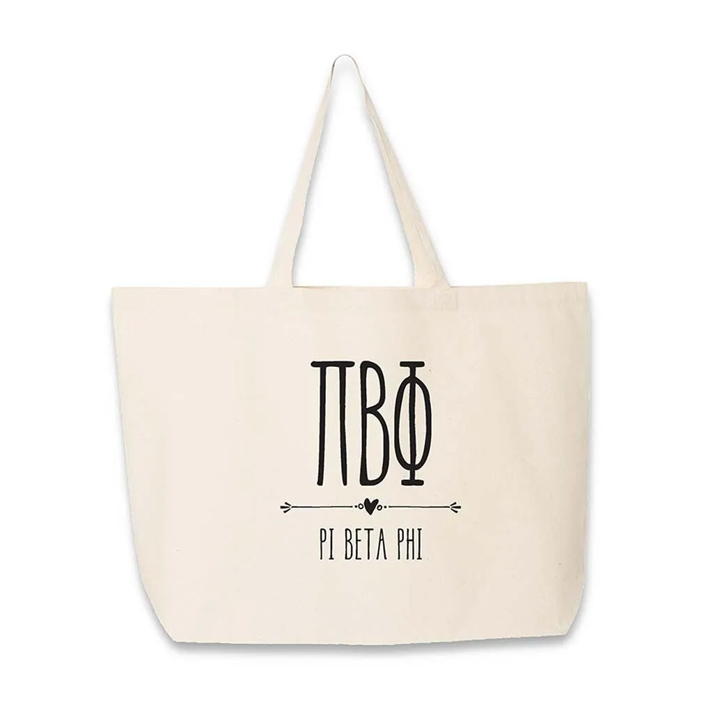 Pi Beta Phi Stylized Sorority Greek Letters Printed Canvas Bag