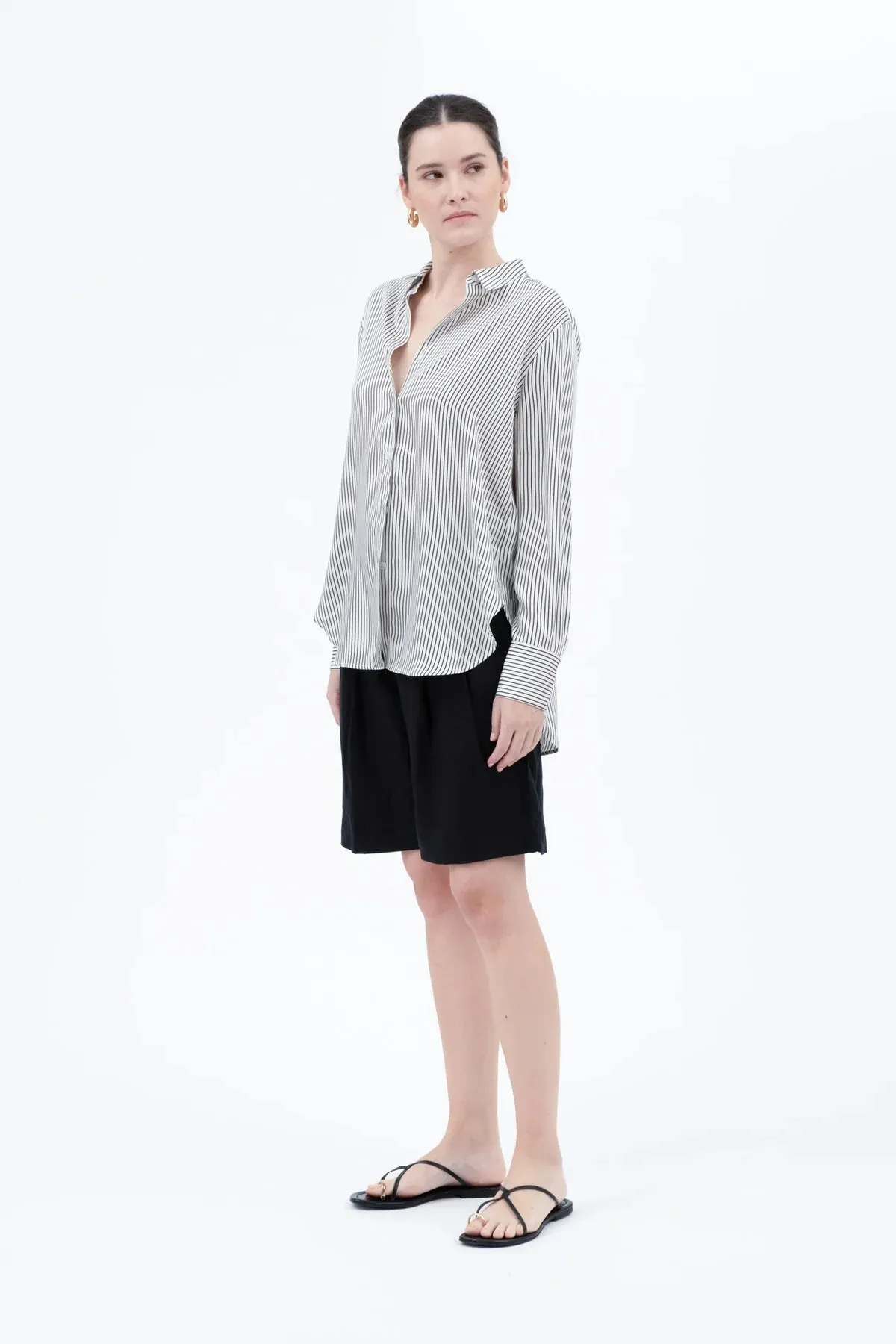 Pinstripe Satin Top - Ivory