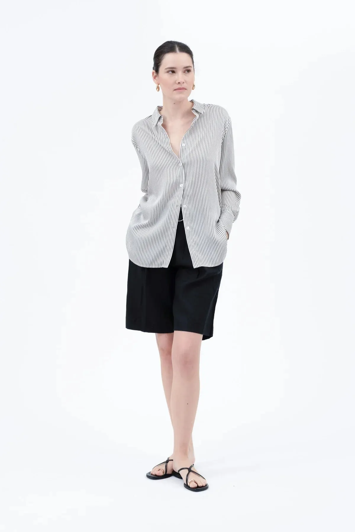 Pinstripe Satin Top - Ivory