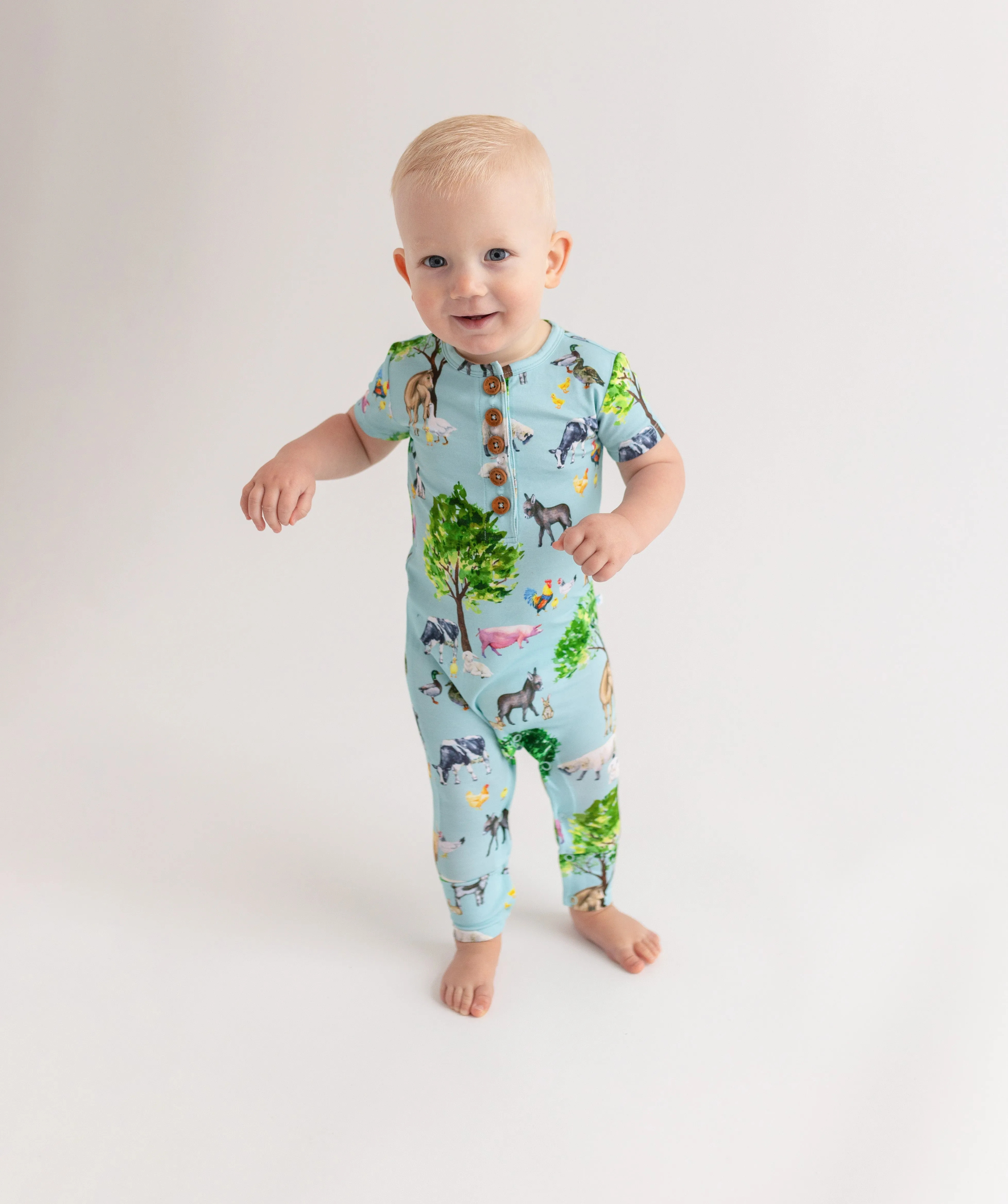 Posh Peanut Short Sleeve Henley Romper in Brayden