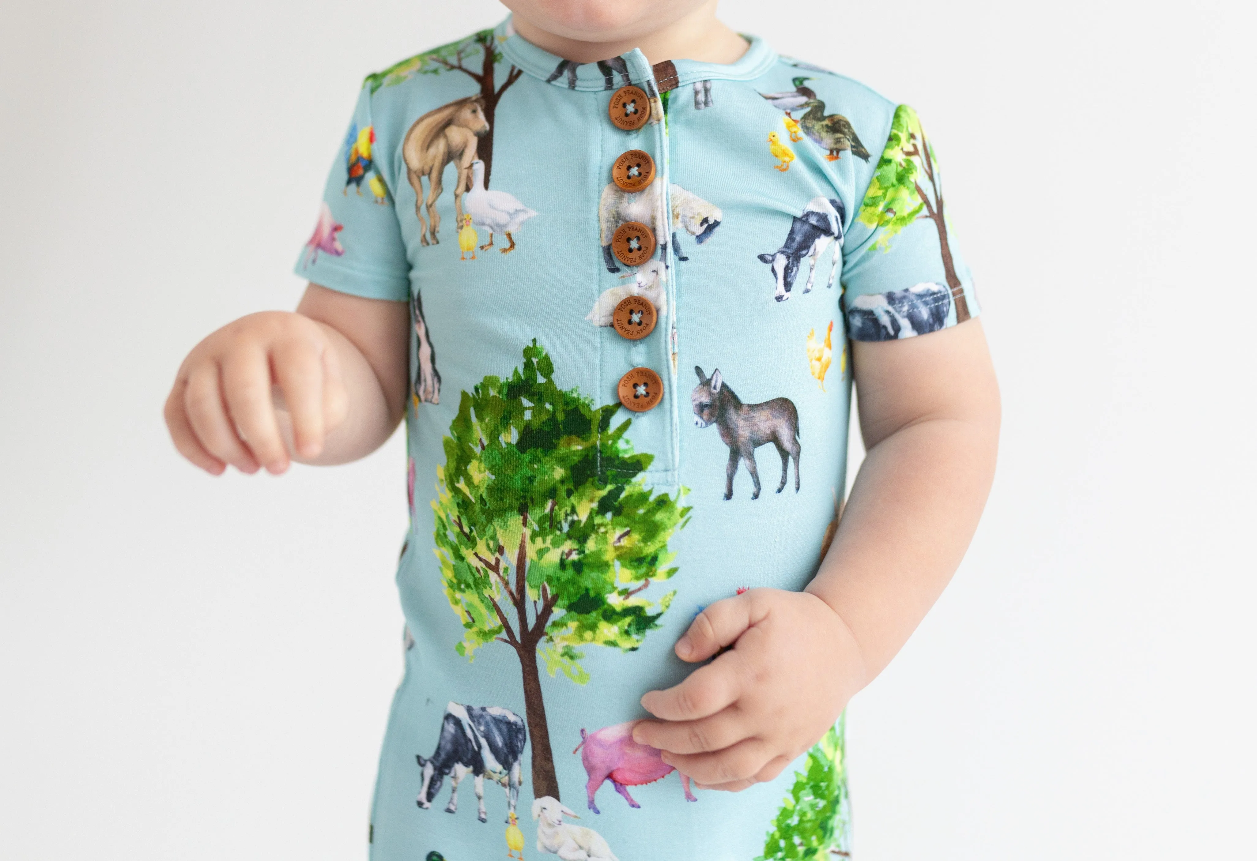 Posh Peanut Short Sleeve Henley Romper in Brayden