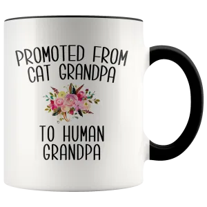 Promoted From Cat Grandpa To Human Grandpa Mug Grandfather Pregnancy Announcement Father in Law Reveal Gift for Him