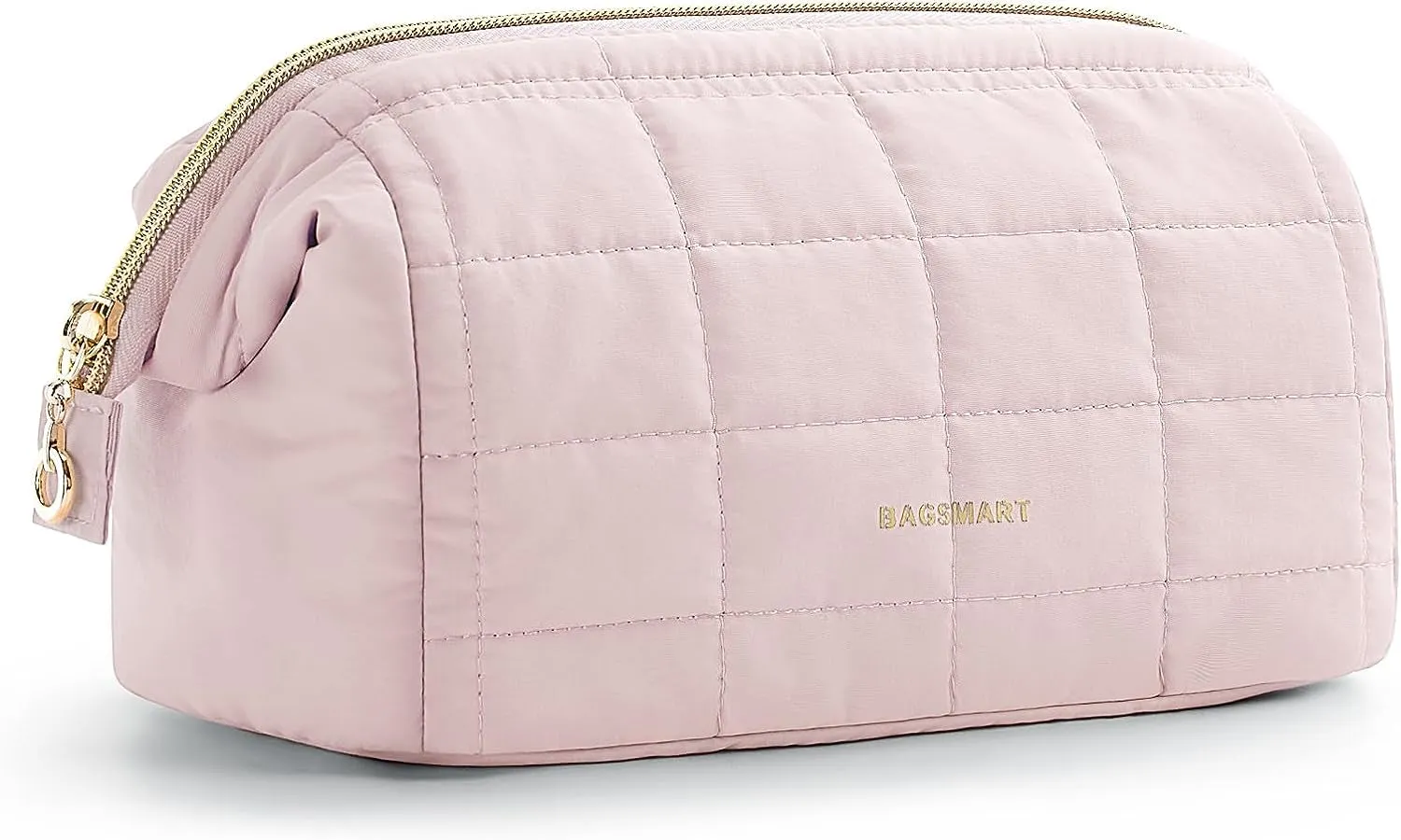 Puffy Padded Makeup Organizer Bag for Women, Wide-open Travel Toiletry Bag, Pink