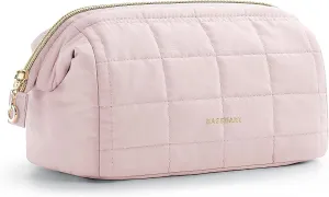 Puffy Padded Makeup Organizer Bag for Women, Wide-open Travel Toiletry Bag, Pink