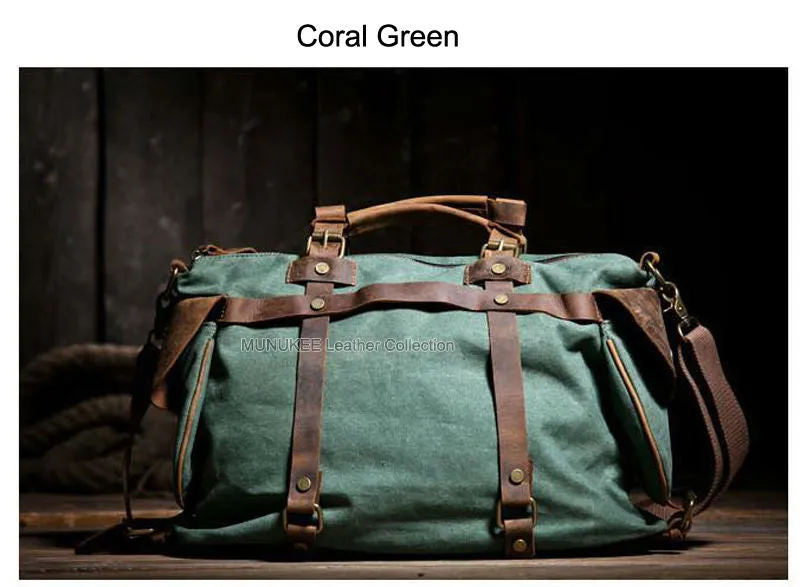 Realaiot Unisex Retro New Canvas Leather Women Messenger Bags Men Crossbody Bag Shoulder Bag Duffel Bags Weekend