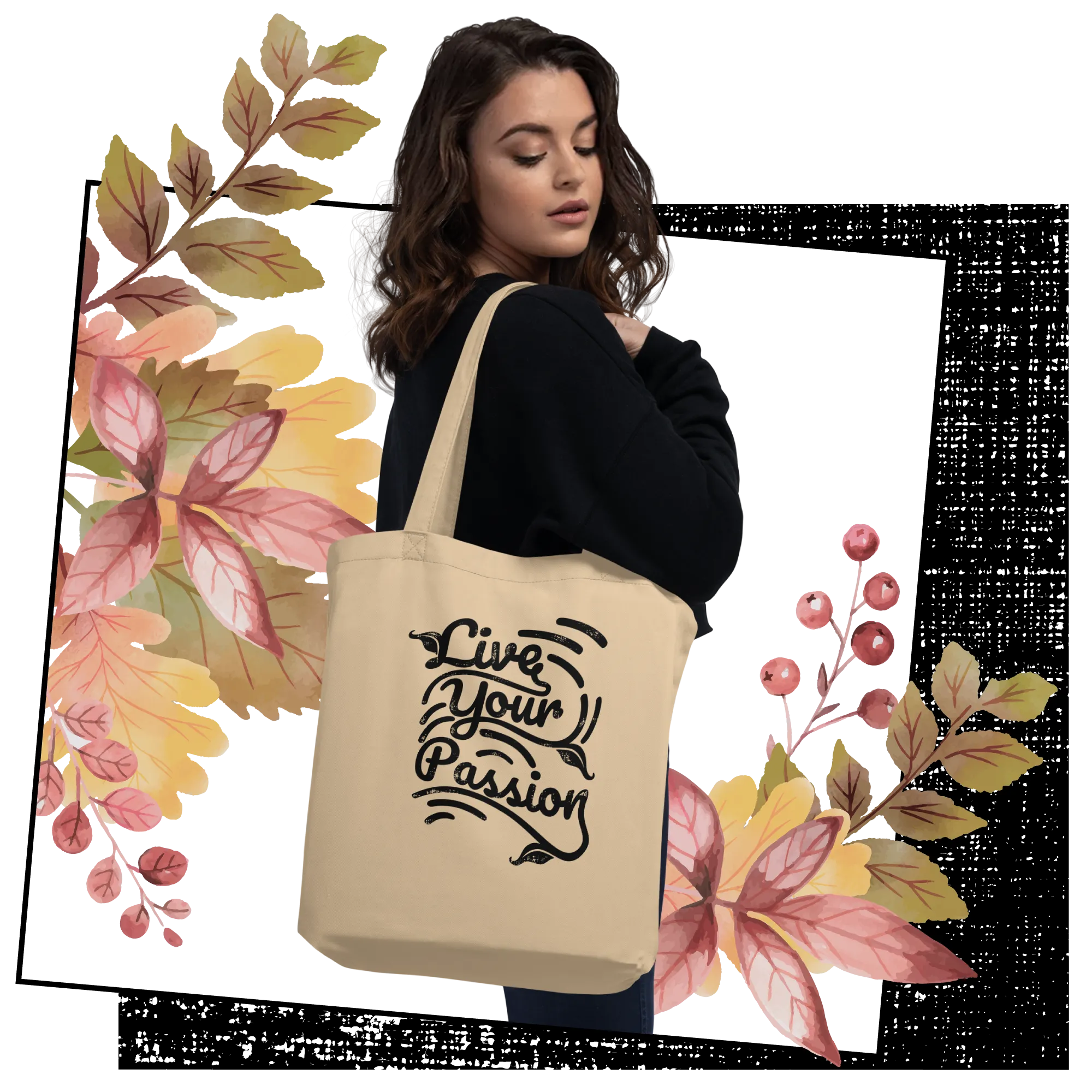 Retro Tote Bag - Live Your Passion Typography Design - Standard Size