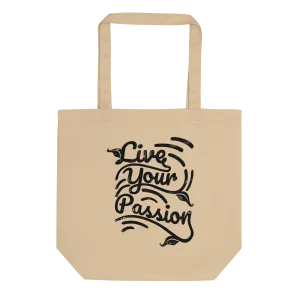 Retro Tote Bag - Live Your Passion Typography Design - Standard Size