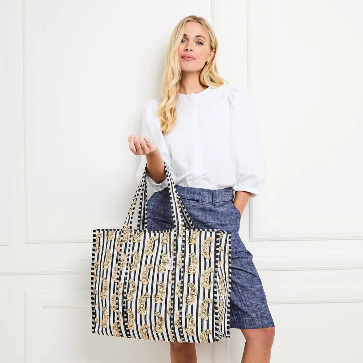 Serendipity Cotton Quilted Tote - Leopard