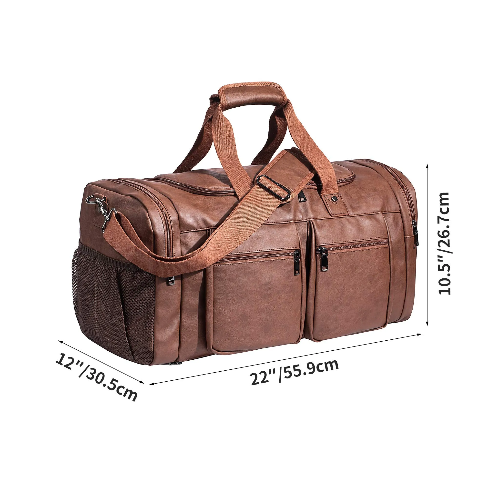 seyfocnia Leather Duffel Bag with Shoe Pouch, Waterproof Weekend Travel Bag