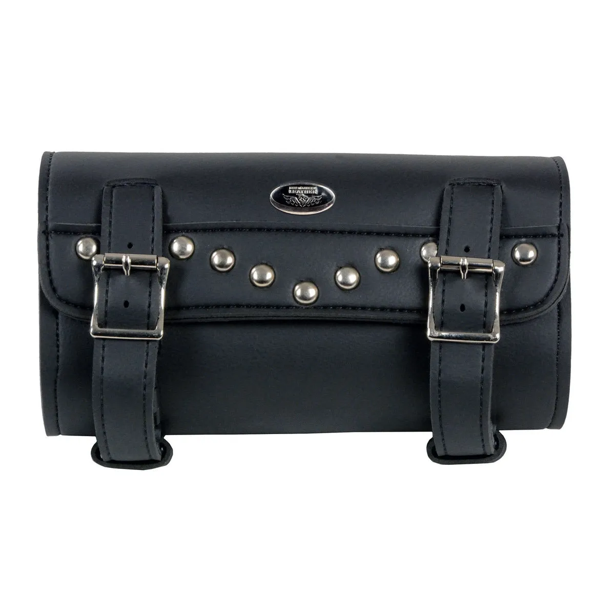 SH49801 Black PVC Large Two Buckle Studded Tool Bag for Motorcycles