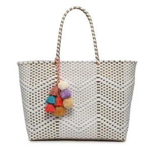 Shelby Large Handwoven Tote w/ Pom-Poms