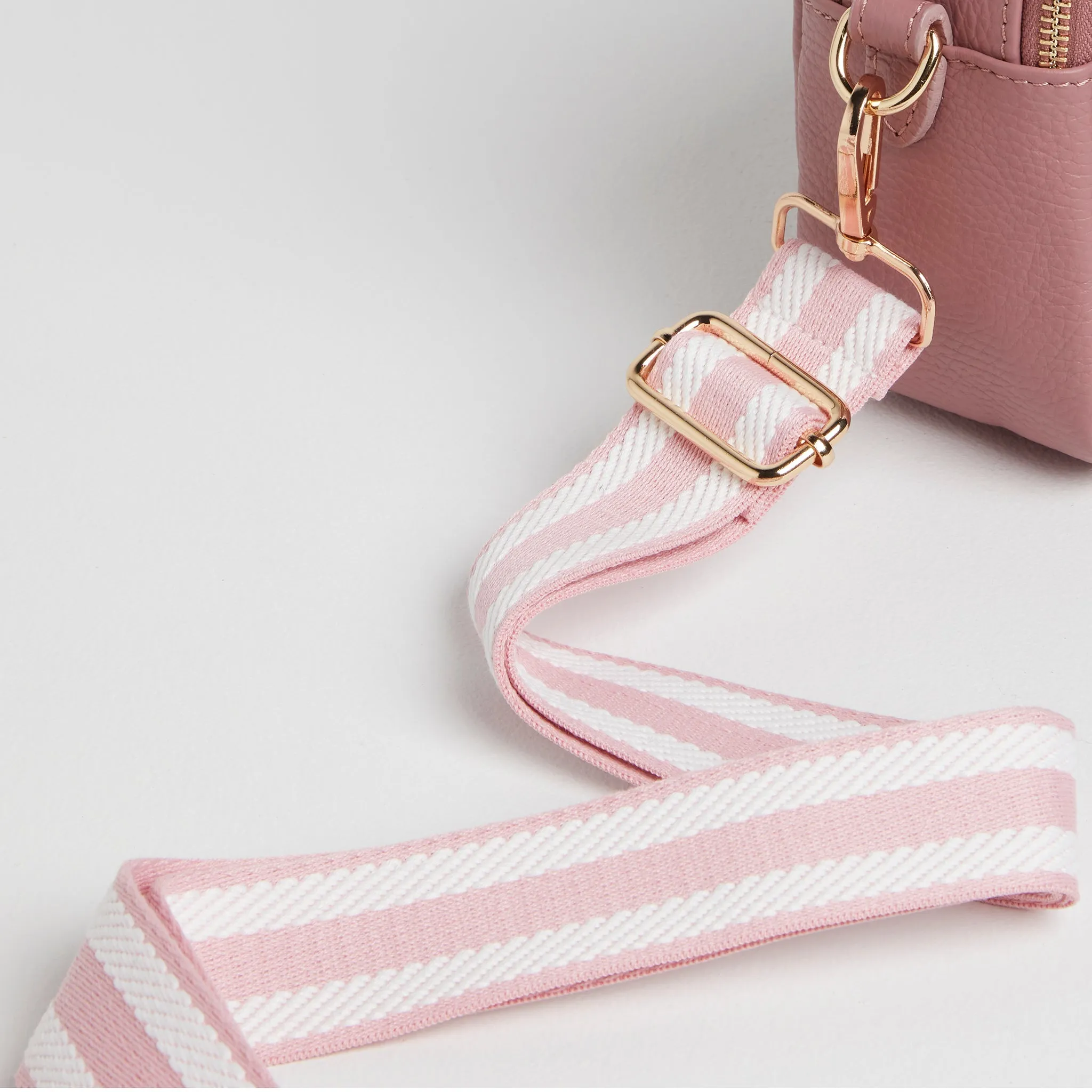 Sienna Crossbody Bag in Antique Pink with Candy Stripe Strap
