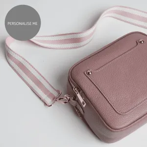 Sienna Crossbody Bag in Antique Pink with Candy Stripe Strap
