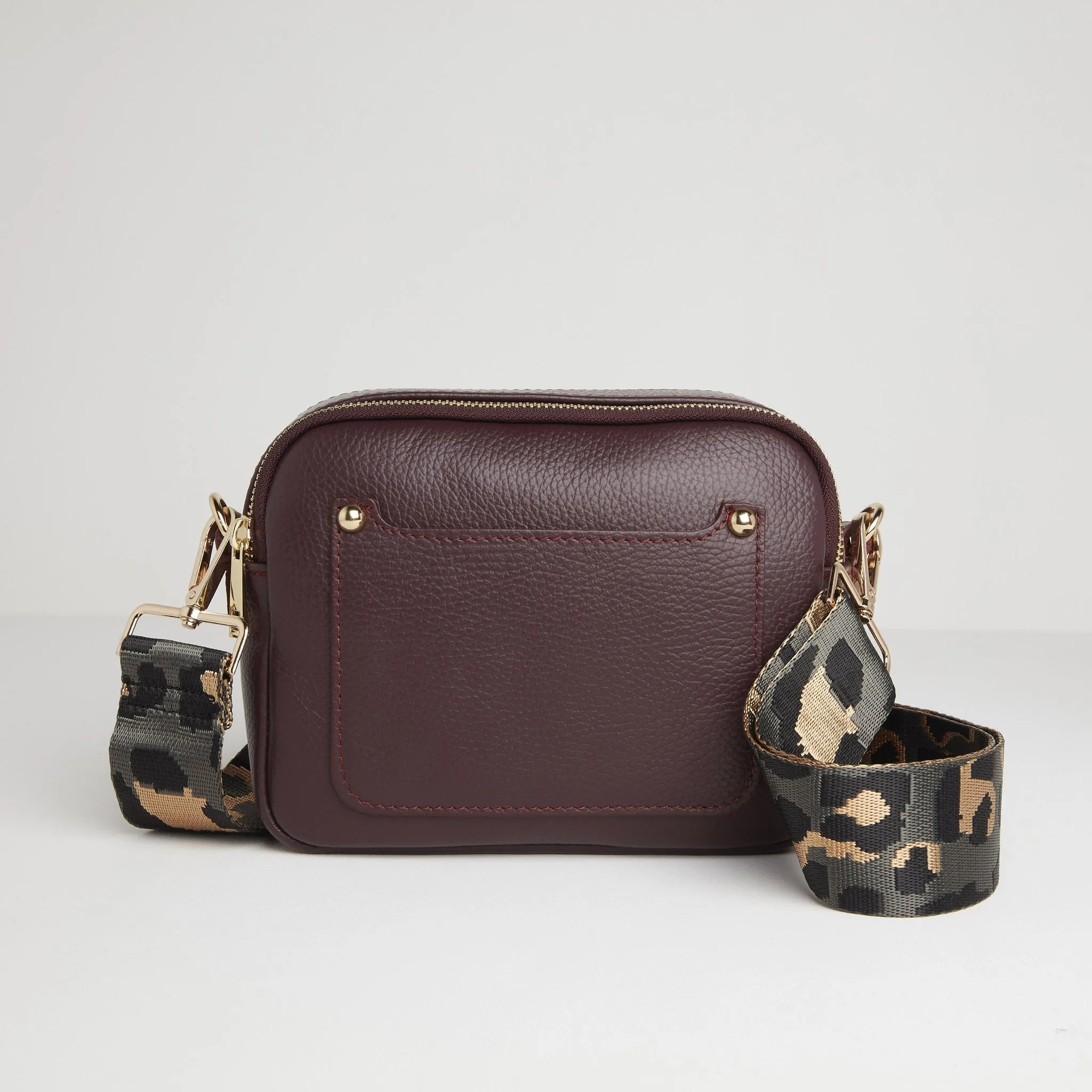 Sienna Crossbody Bag in Burgundy with Dark Leopard Strap