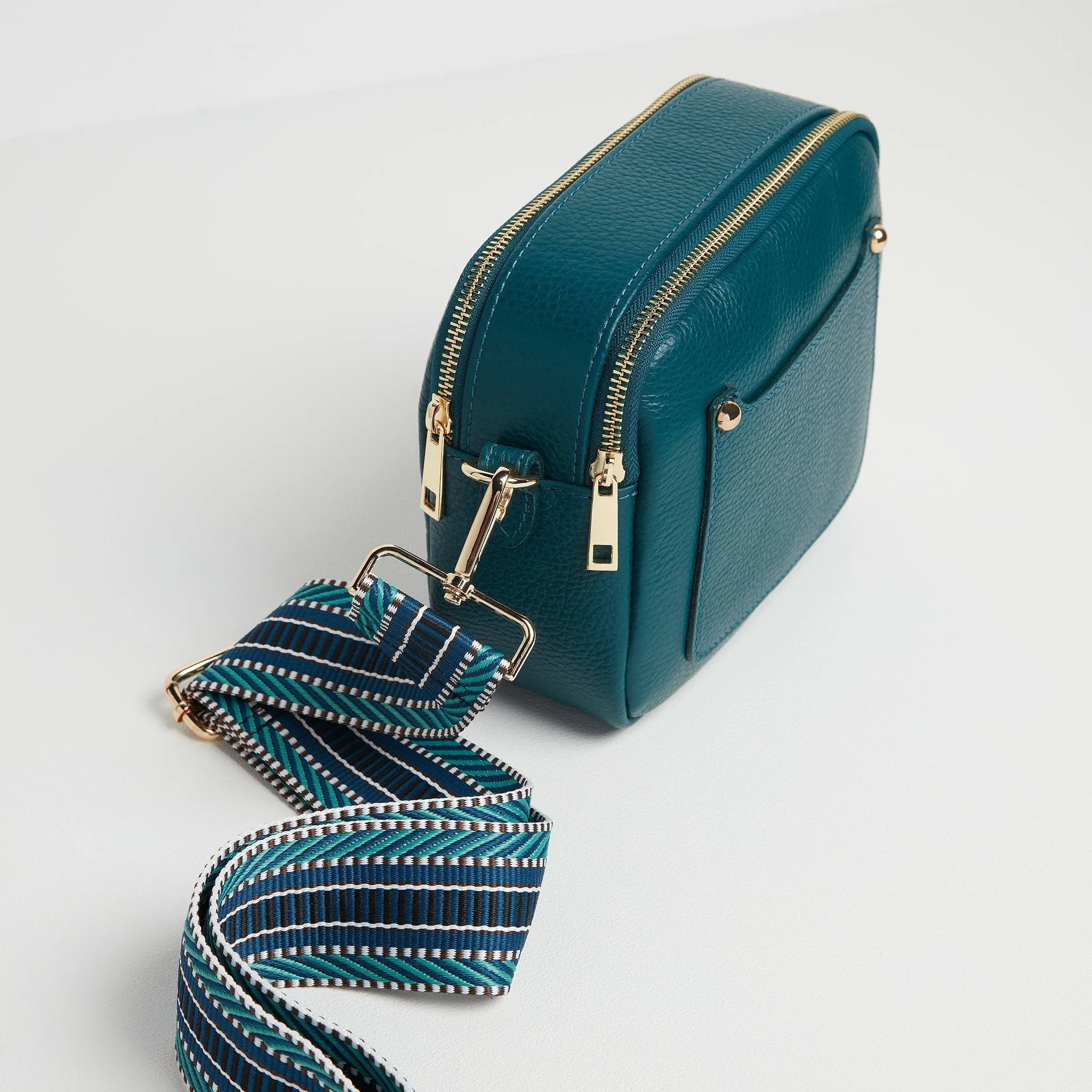 Sienna Crossbody Bag in Teal with Aztec Blue Strap