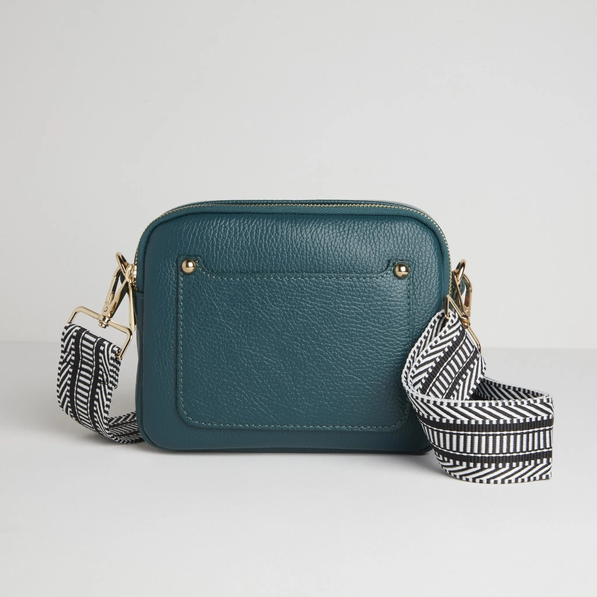 Sienna Crossbody Bag in Teal With Black and White Chevron Strap