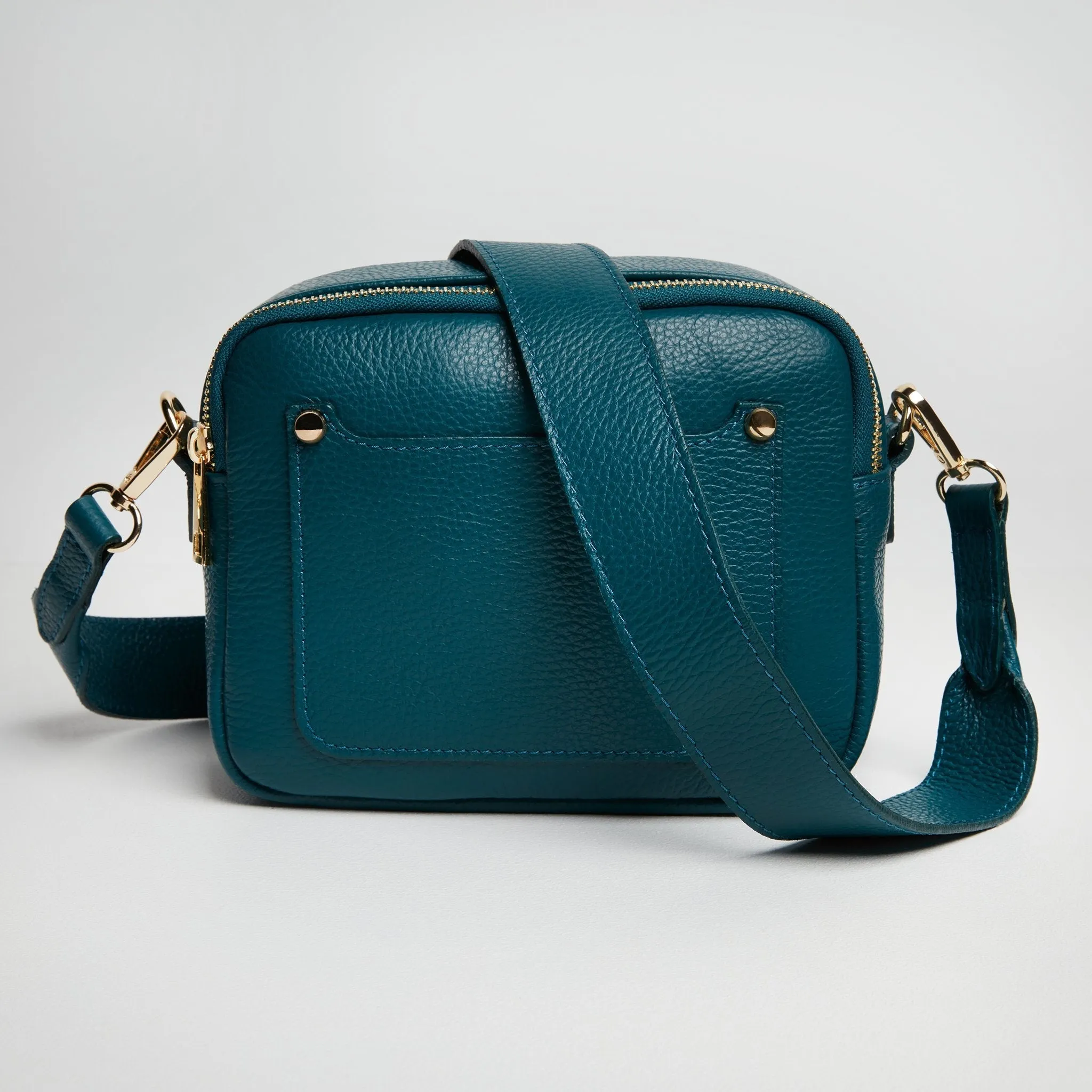 Sienna Crossbody Bag in Teal With Black and White Chevron Strap