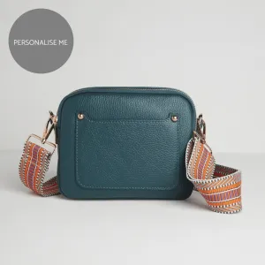 Sienna Crossbody Bag in Teal with Orange Aztec Strap