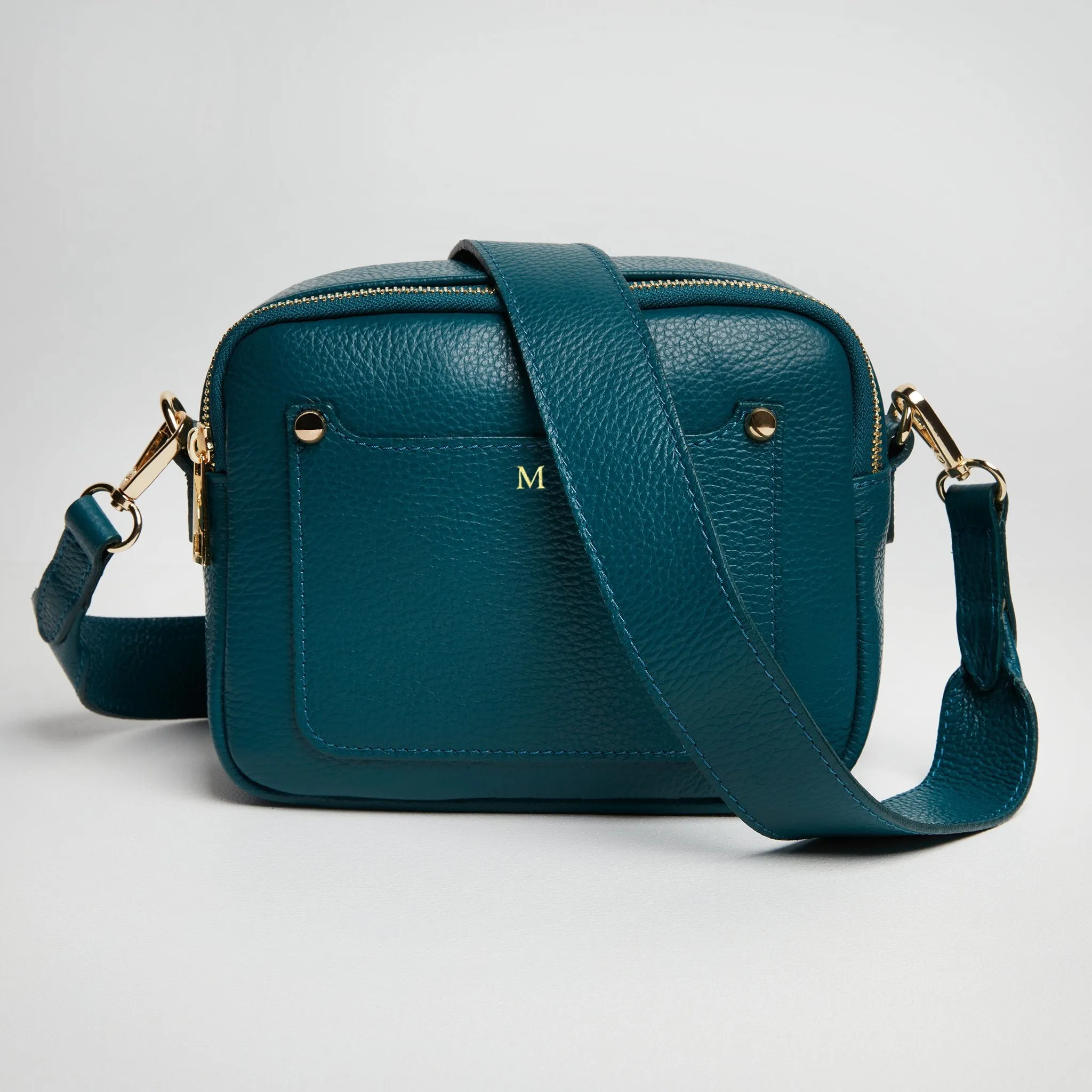 Sienna Crossbody Bag in Teal with Orange Aztec Strap