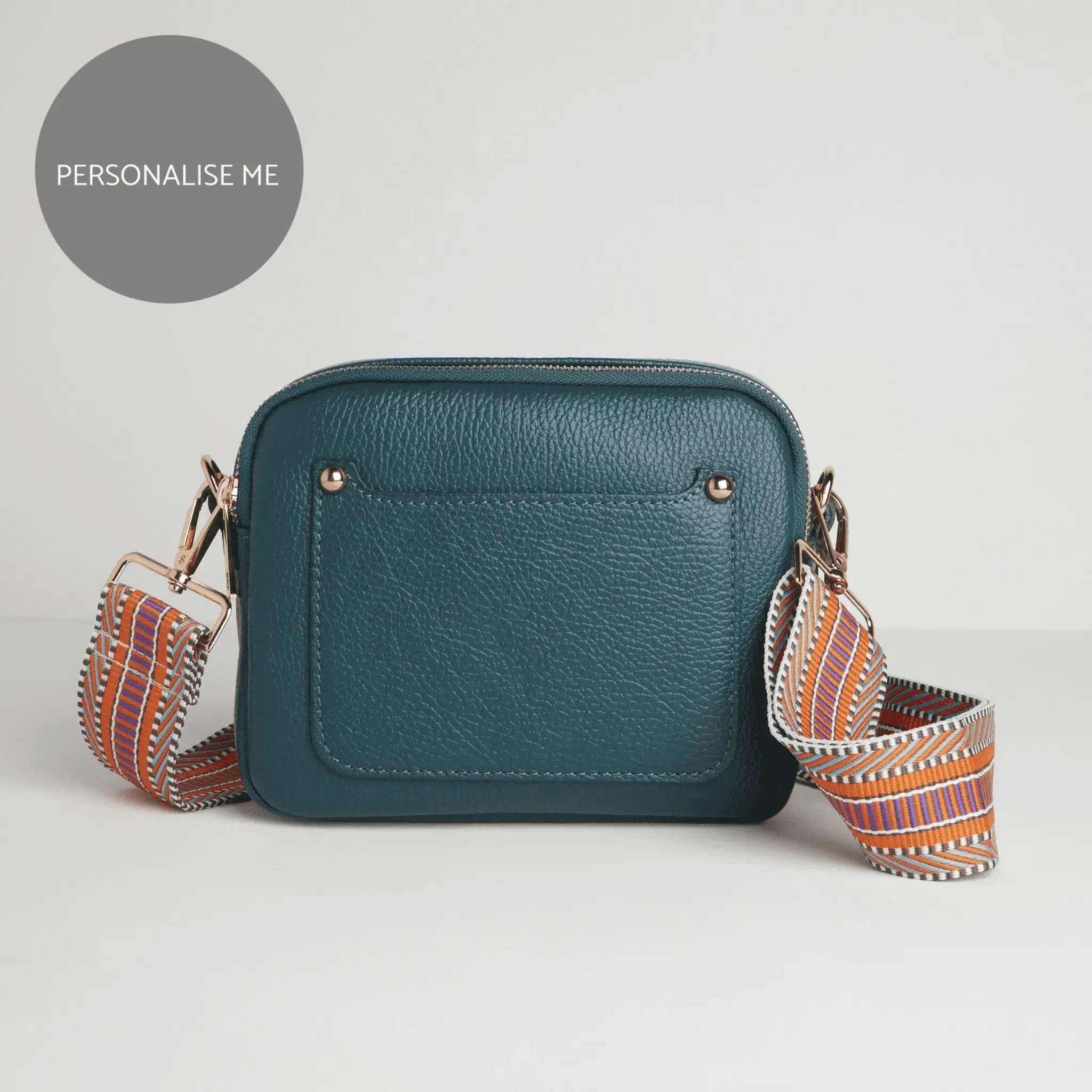 Sienna Crossbody Bag in Teal with Orange Aztec Strap