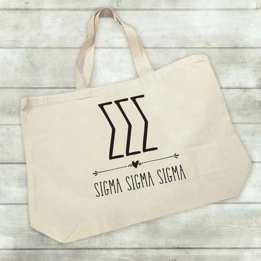 Sigma Sigma Sigma Stylized Sorority Greek Letters Printed Canvas Bag