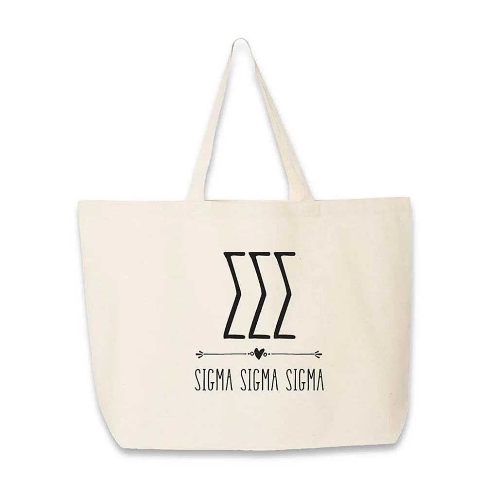 Sigma Sigma Sigma Stylized Sorority Greek Letters Printed Canvas Bag