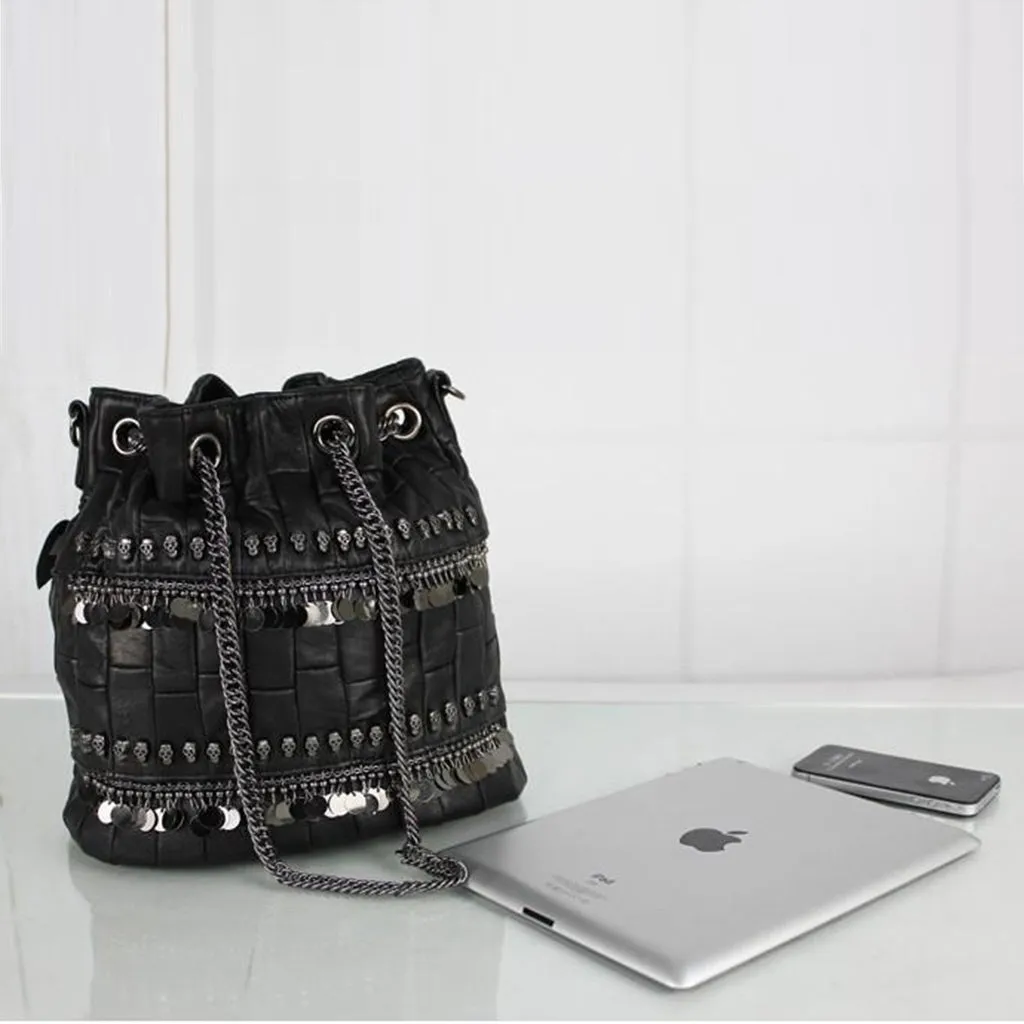 Skull Genuine Leather Bag for Women with Chain Handle