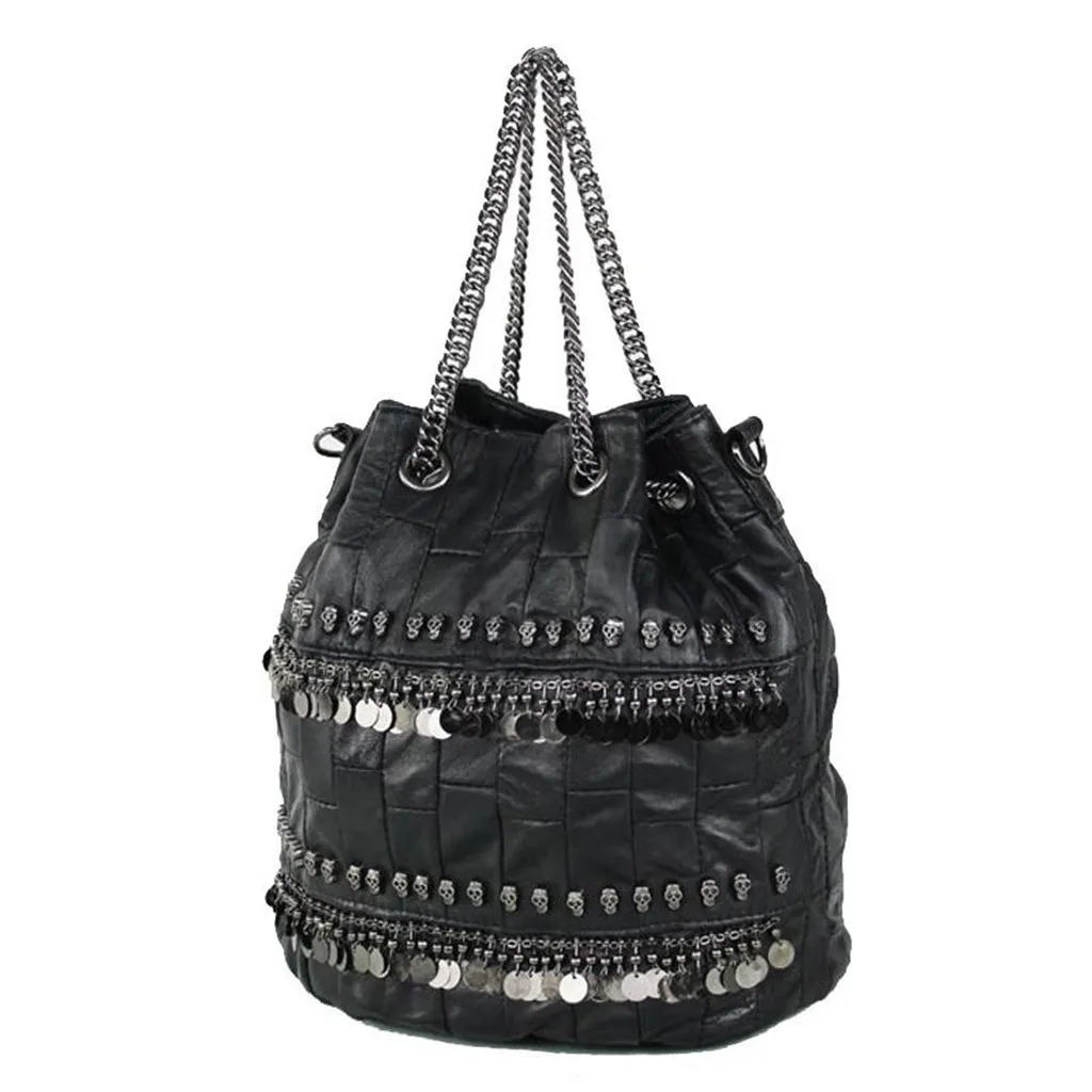 Skull Genuine Leather Bag for Women with Chain Handle