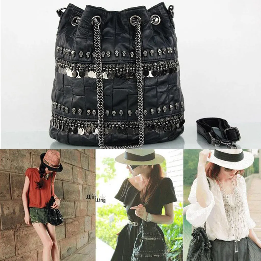 Skull Genuine Leather Bag for Women with Chain Handle