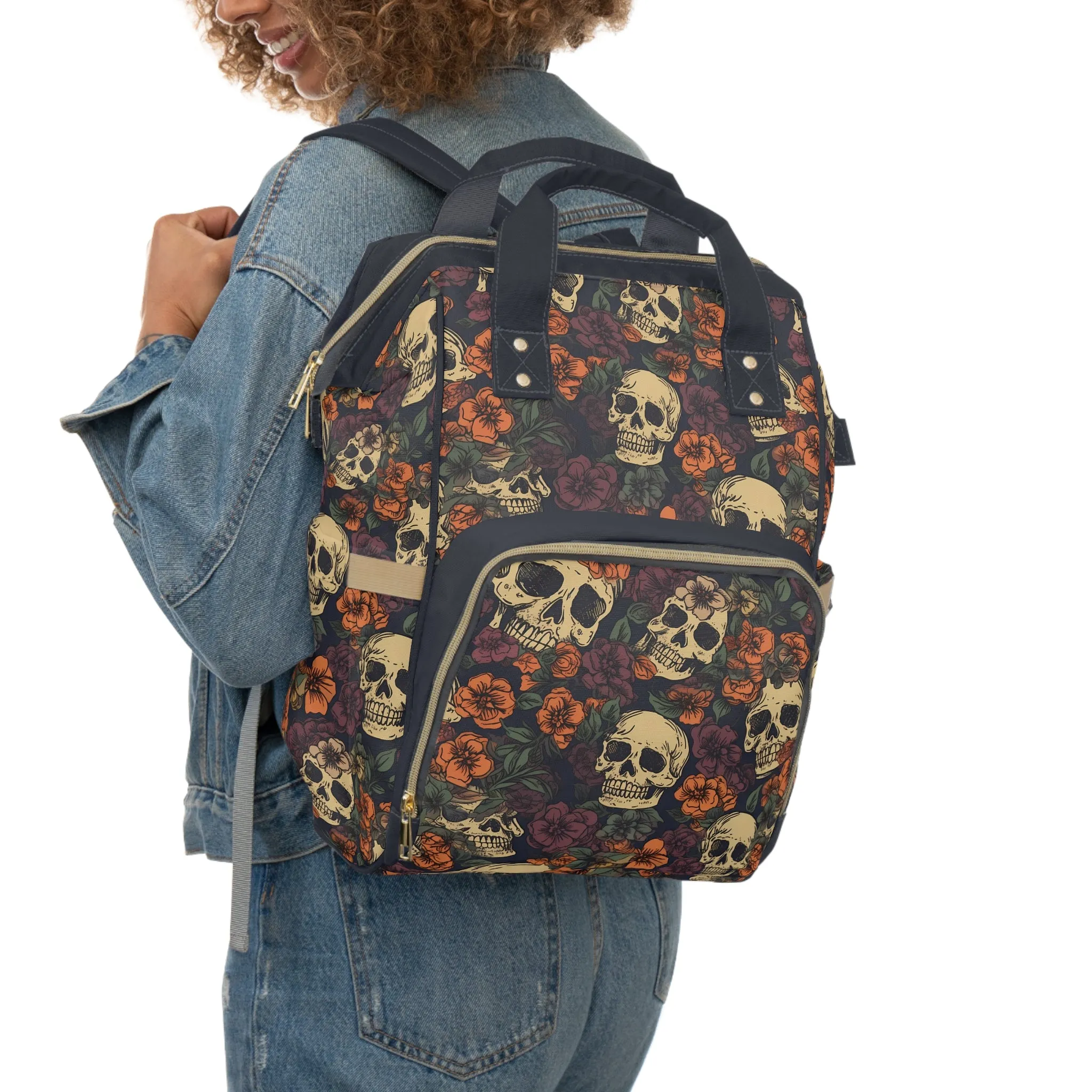 Skull Print Diaper Backpack - Multifunctional & Durable Baby Bag for Stylish Parents, Spacious & Organized Nappy Bag