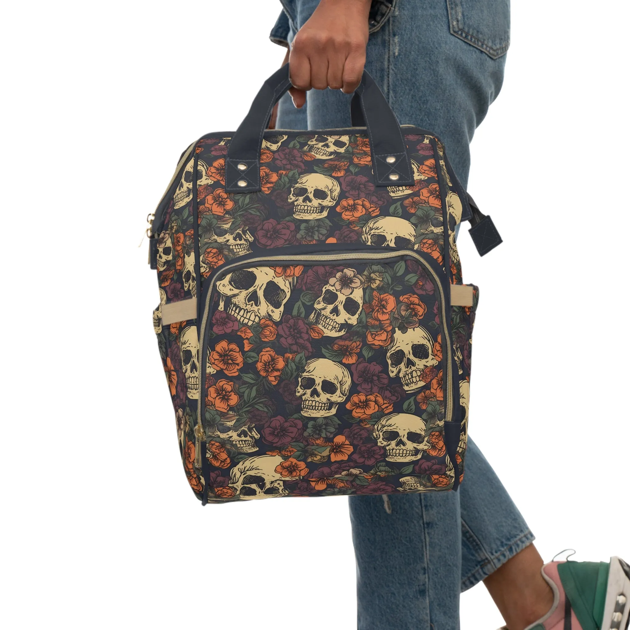 Skull Print Diaper Backpack - Multifunctional & Durable Baby Bag for Stylish Parents, Spacious & Organized Nappy Bag