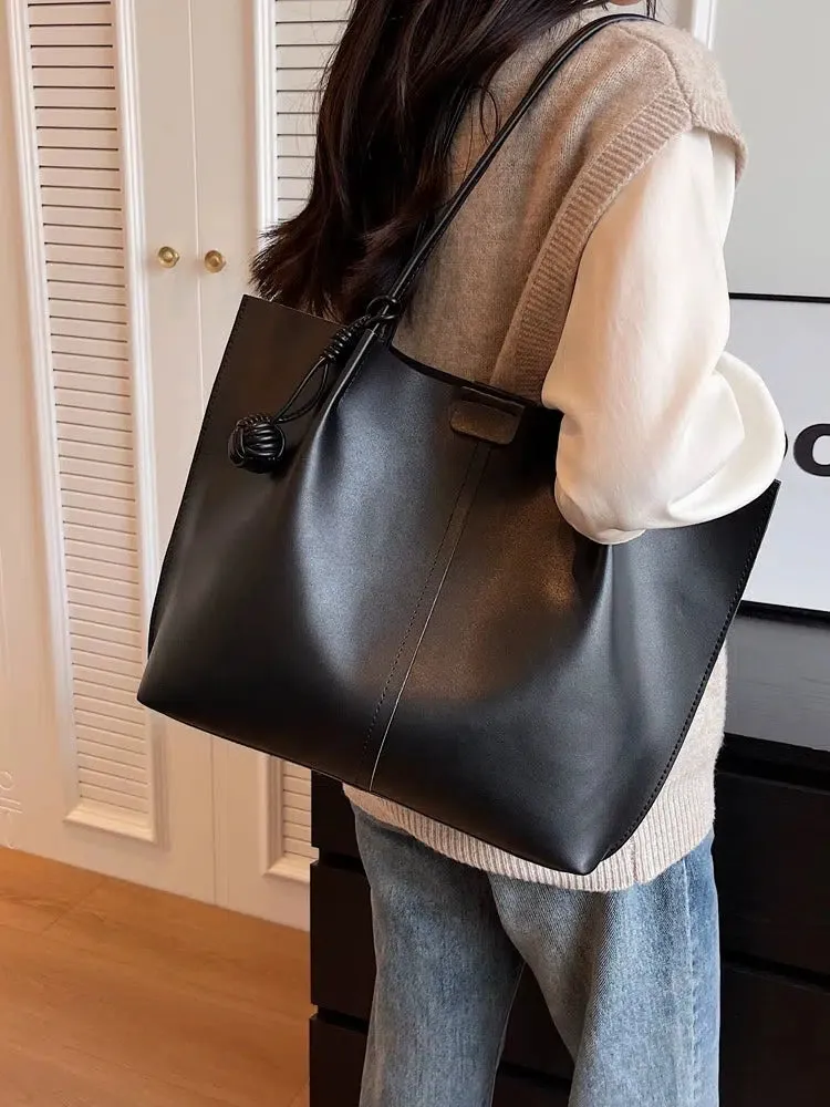 Spacious Faux Leather Tote Bag
