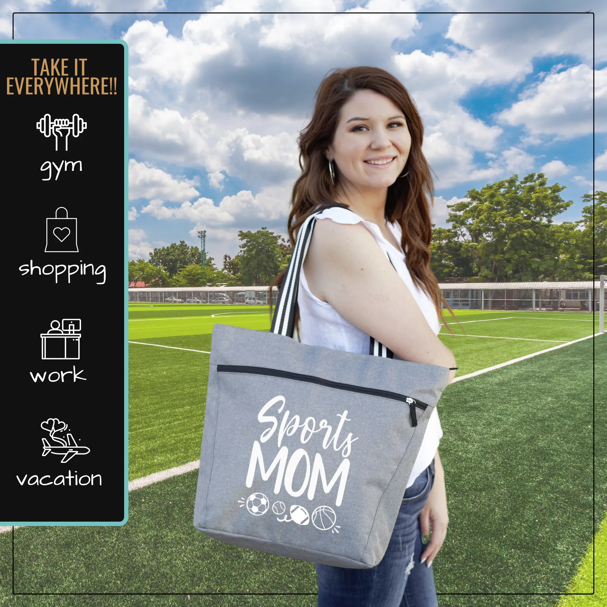 Sports Mom Lexie  Gray Tote Bag for Moms