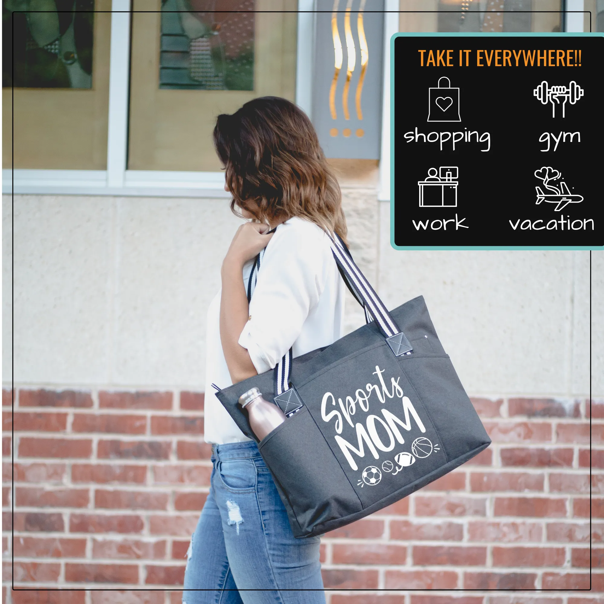 Sports Mom Tessa Black Tote Bag for Moms