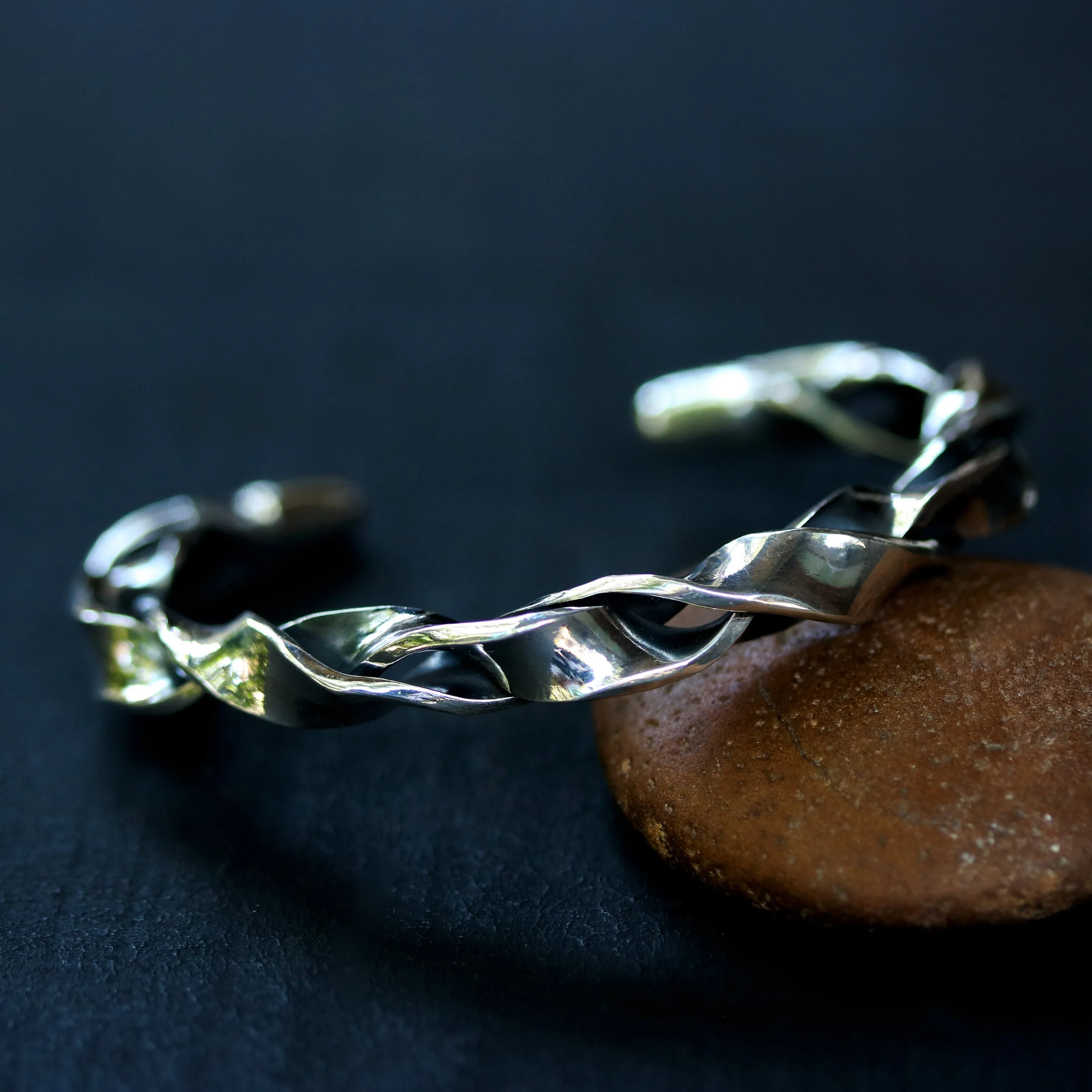 Sterling silver cuff bracelet twist and braid design
