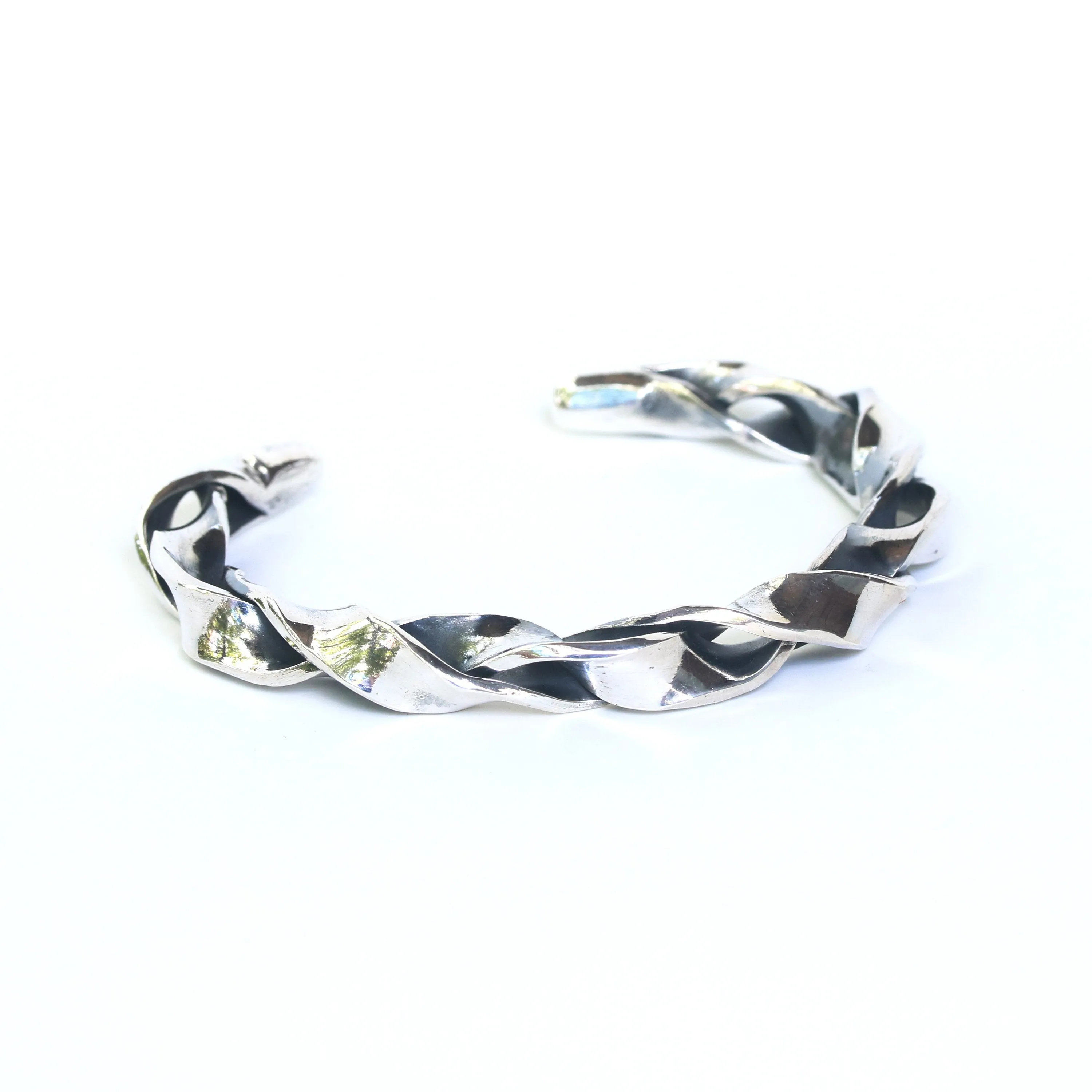 Sterling silver cuff bracelet twist and braid design