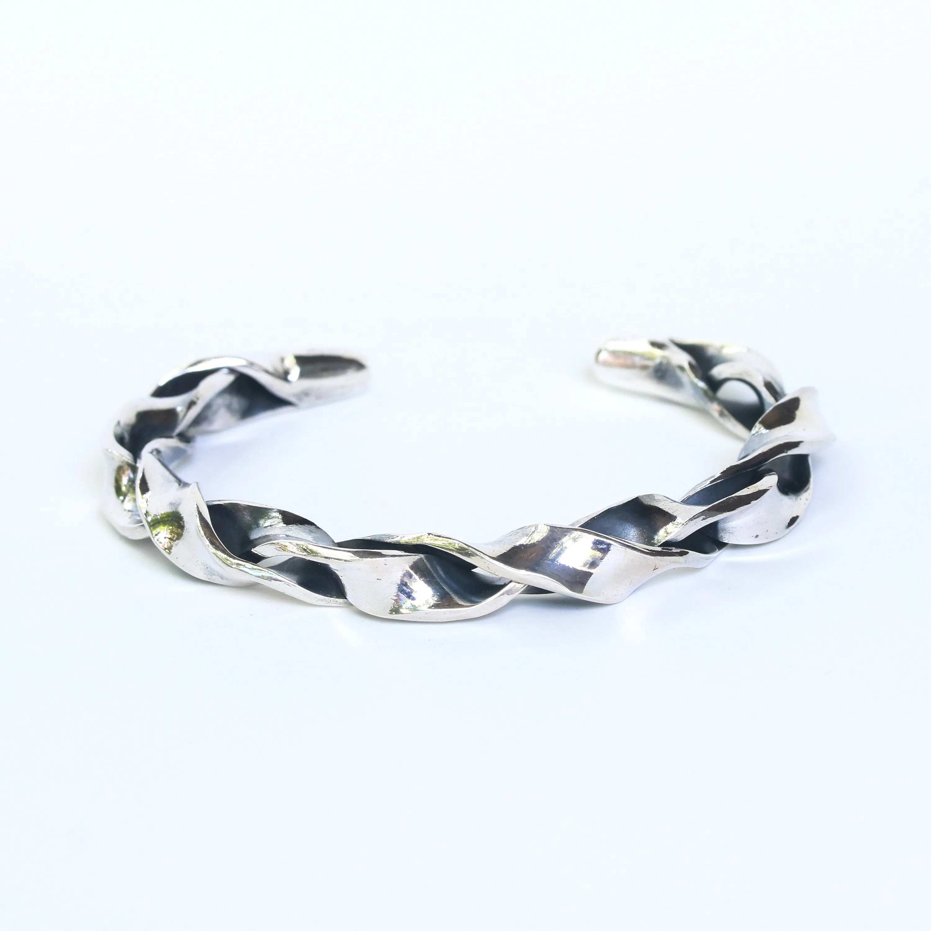 Sterling silver cuff bracelet twist and braid design