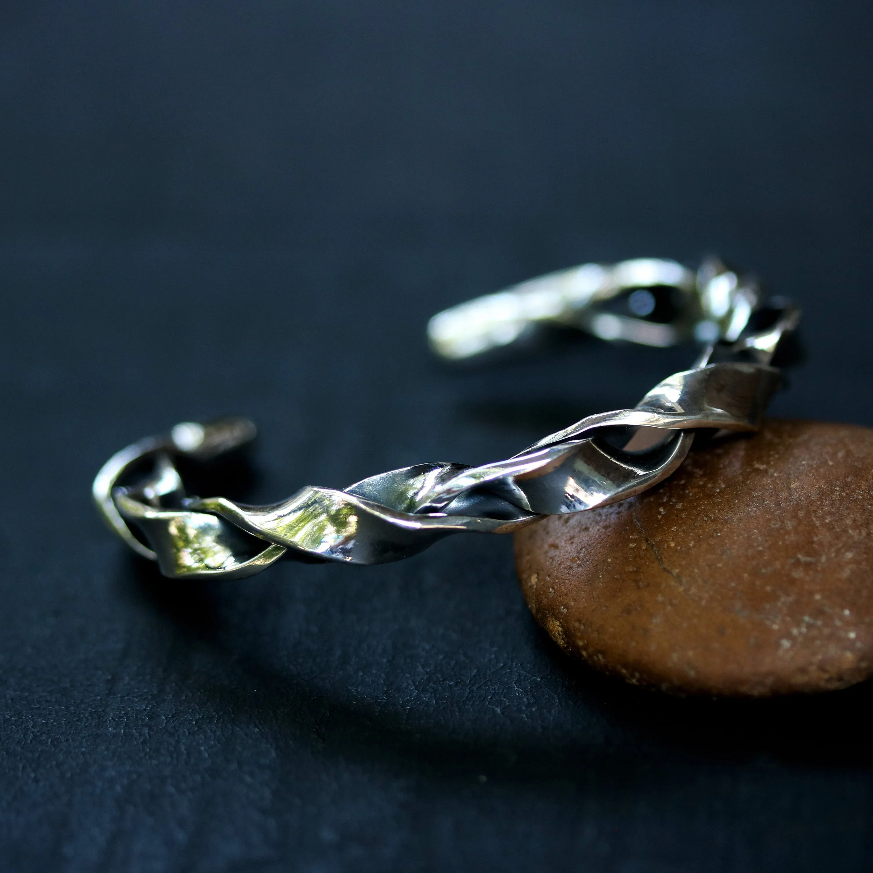 Sterling silver cuff bracelet twist and braid design