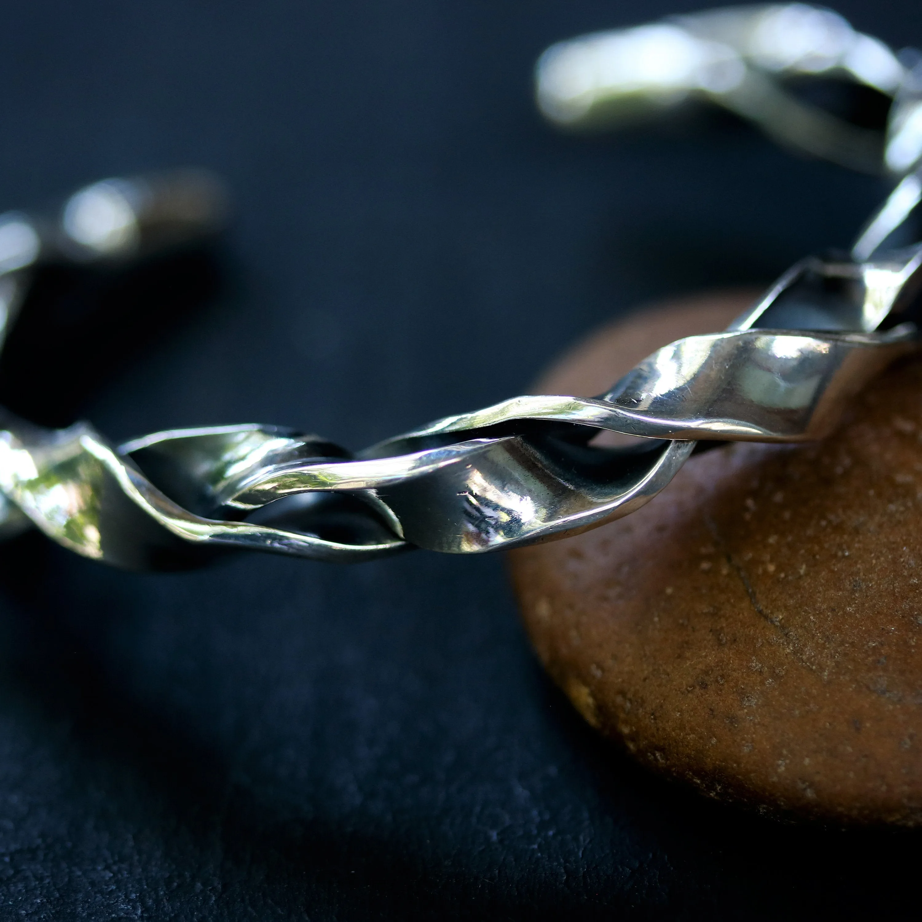 Sterling silver cuff bracelet twist and braid design